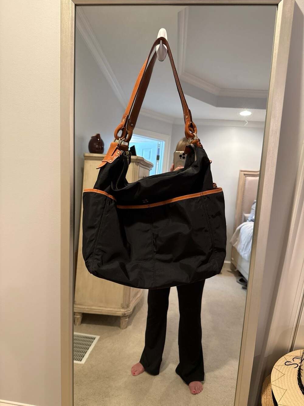 Kate Spade New York Bag Black Hobo Nylon Leather Womens Shoulder Large Pockets